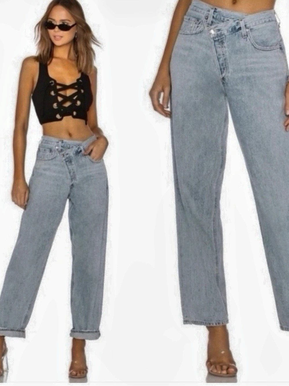 AGOLDE Criss Cross Straight Leg Jeans Blue Waist 29